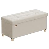 SONGMICS Sitzbank mit Stauraum, Hocker faltbar, 38 x 76 x 38,5 cm, Aufbewahrungsbox mit Deckel, Fußhocker 77 L, Samt, bis 300 kg belastbar, Flur Wohnzimmer Schlafzimmer, cappuccinobeige LSF0517W02