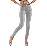 Nina Carter P076 Damen Skinny Fit Jeans High Waist Jeanshosen Push-Up Stretch Used-Look Denim Hose (Silbergrau (P076-7), L)