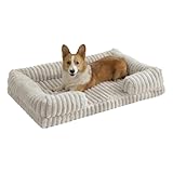 Niedliches Hundebett Für Kleine Bis Mittelgroße Hunde, Flauschiges Welpenbett, Rechteckiges Orthopädisches Haustierbett Aus Kunstkaninchenfell Mit Abnehmbarem Reißverschlussbezu,Beige,M