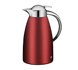 alfi SIGNO 1.0l, satin rot, Edelstahl-Isolierkanne mit hygienischem Hartglaseinsatz, Drehverschluss mit bequemer Drucktaste, ergonomischer Griff, mit einer Hand, ideal als Kaffeekanne, Teekanne