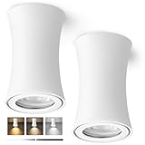 YindaLux LED Aufbauspot Weiß, Ø64x100mm Aufbaustrahler Dimmbar 3000K/4000K/6500K, IP44 Deckenspots Aufputz Spots inkl. 5W 550LM LED Modul 230V, LED Aufbauleuchte Flach aus Aluminium 2 Stück