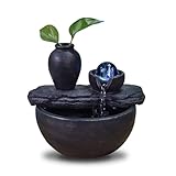 Natürlicher Innenbrunnen mit Vase Soli Blumenplan Plan des farbigen LED -Lichttisches, H 19x21x17cm - Silice Zen'light, Kastanie