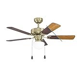 EGLO Deckenventilator CADIZ, 5 Flügel Ventilator mit Licht, Zugkette, Wendeflügel aus MDF in Walnuss oder Eiche, Gehäuse aus brüniertem Stahl, Sommer Winter Betrieb, AC Motor, Ø 106,6cm