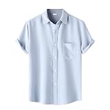 Herren Sommer Hawaii Solid Shirt Kurzarm Tasche Umlegeknopf Hemd Groß und Groß Langarm T-Shirts für Männer, BU1, M
