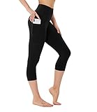 FOTOCITI Leggings Damen mit Tasche Capri Leggins High Waist Caprihose Sommer Blickdicht Sportleggins Sporthose Hose Gym Outdoor Yoga(Schwarz,XXL)