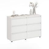 KOMTO Kommode Weiß mit 6 Schubladen – Komodenschrank für Schlafzimmer, Sideboard Wohnzimmer, Schubladenkommode | Flurkommode Linoa 6S 120 x 40 x 81 cm