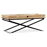 Youuihom Couchtisch Industriestil Massiv Mangoholz 110x55x42 cm mit 2 abnehmbaren Tabletts für Wohnzimmer