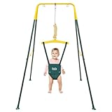 FUNLIO Baby Türhopser mit Ständer für 6–24 Monate, Tür Schaukel/Hängeschaukel für Kleinkinder mit Verstellbarer Kette, Baby Hüpfschaukel mit Gestell für Drinnen und Draußen, einfach zu Montieren, Grün