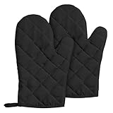 2 Stück Topflappen Handschuh, Ofenhandschuhe Hitzebestaendig, Topfhandschuhe, Backhandschuhe, für Kochen Backen Grillen Auflaufform(Schwarz)