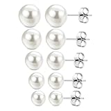 OQKAHIV 5 Paar Faux Perlen Ohrstecker für Frauen Mädchen, Perlenohrringe, Weiße Perlenohrstecker, Damen Ohrstecker, Perlen Ohrringe Damen, Runde Kugel Perlen Ohrringe ür Damen Hypoallergen