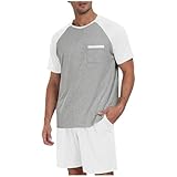 Flodxo Herren-Pyjama-Set, 2er-Pack, Baumwolle, Pyjama-Shorts, Übergröße, Loungewear, 2-teiliges Outfit, Sommer-Nachtwäsche, Schlafanzug, Anzüge, kurzärmelige T-Shirts und Hosen, weiß, L