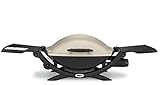 Weber Q2000 Gasgrill, 54 x 39cm Grillfäche, portabler BBQ Grill, 1 Brenner, mit ausklappbaren Seitentischen, 2-geteilter porzellanemaillierter Guss-Grillrost - Titanium (53060079)
