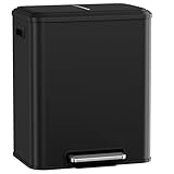LIFERUN Mülleimer 2 Fächer, Mülltrennsystem 2 x 15 L,Abfalleimer Küche aus Metall, Softclose Deckel, Inneneimer Abnehmbar mit Griffe,Doppelfach Treteimer,für Single-Wohnung,Schwarz