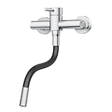 HURRAN Wasserhahn Wandmontage, 360° Schwenkbare Küchenarmatur mit Silikonschlauch, Einhebelmischer aus Edelstahl, Gebürstetes Nickel