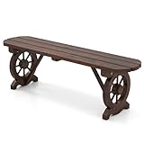 GOPLUS Gartenbank Holz, 2 Sitzer Holzbank wetterfest, Sitzbank Outdoor mit Wagenrad Rahmen, bis zu 322kg belastbar, ohne Rücklehne, Bank Garten Terrasse Balkon Hof, 120×28×37cm, rustikal