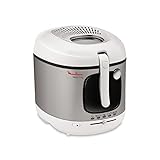 Moulinex Mega 2kg Fritteuse, Fritteuse mit Öl, Anti-Geruchs-Filter, regelbare Temperatur, leichte Reinigung, knusprige Pommes, 1.800 Watt, für bis zu 8 Personen, weiß/silber, AM4800