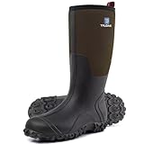 Trudave Gummistiefel für Herren mit Stahlschaft, wasserdichte Arbeitsregenstiefel, strapazierfähige Schlammstiefel, rutschfestes Neopren, 6 mm, Größe 38-42, braun, 45 1/3 EU