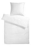 CARPE SONNO Bettwäsche Baumwolle Luxus Damast - Bettwäsche 155x220 2er Set mit Bett Bezug + Kissenbezug 80x80 cm - Hotelbettwäsche gekämmte Baumwoll Bettwäsche - Luxus Bettwäsche - Gestreift in Weiß