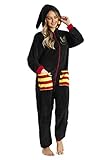 Harry Potter Jumpsuit, Overall Onesie Damen und Herren, Fleece Schlafoverall Einteiler, One Piece Hausanzug Kuschelig, Unisex Schwarz Overall für Winter (Schwarz, L)