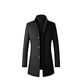 Lu's Chic Herren Wollmantel Erbsenmantel Einreiher Winter Slim Fit Dicker Gesteppter Trenchcoat Business Casual Jacken & Mäntel, Schwarz X, M