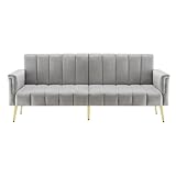 Sofa 3 Sitzer, Schlafsofa mit Schlaffunktion, Samt Klappsofa, Bettcouch, ecksofa, Couch, 5 Verstellbare Winkel, Ideal für Wohnzimmer/Schlafzimmer, Gray