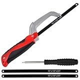 LEONTOOL Mini-Bügelsäge mit 2 Stück 25,4 cm Bi-Metall HSS Klingen Schneidsägen Aluminium kleine Bügelsäge Haushalt Schneidwerkzeug Metallschneider Handsägen geeignet für Kunststoffe, Trockenbau und