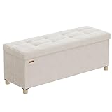 SONGMICS Sitzbank mit Stauraum, Hocker faltbar, 38 x 110 x 40 cm, Aufbewahrungsbox mit Deckel, Fußhocker 112 L, Samt, bis 300 kg belastbar, Flur Wohnzimmer Schlafzimmer, cappuccinobeige LSF0518W02