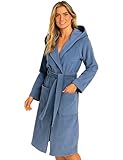 Morgenstern Bademantel Damen mit Kapuze 100% Baumwolle Frottee OEKO-TEX® Morgenmantel Leonie Jeansblau Größe M