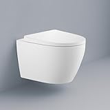 SANFINO® Wand WC Spülrandlos mit Tornado Spülung I Hänge WC Tiefspüler inkl. Toilettensitz mit Absenkautomatik (Softclose) & Quick-Release, WC Deckel aus Duroplast, Kloschüssel hängend, Weiß