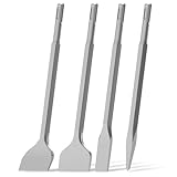 ROELLY Meißel Sds Plus-Set, 4er-Set, 250 mm, Fliesenmeißel-Set, (Beinhaltet 1x Flachmeißel, 1x Fliesenmeißel, 1x Fliesenschrägmeißel, 1x Spitzmeißel), Spachtelmeißel für Keramikfliesen, Beton