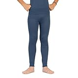 menique Kinder Thermounterwäsche 100% Merino Wolle 160gsm Thermo Leggings Lange Unterhose Skiunterwäsche Jungen Mädchen Unterwäsche Gr. 122/128 cm, Denim