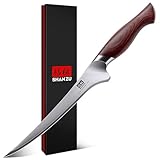 SHAN ZU Filetiermesser 18 cm, Scharfes Ausbeinmesser für Fleisch, Japanischem 10Cr15Mov-Superhartstahl, Profi Küchen-Fischmesser mit Flexibler Klinge und Ergonomischem Pakkaholzgriff- OKINAWA Series