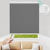 Allesin Wiederaufladbare Verdunklungsrollo ohne Bohren, B90x H150 cm Anthrazit, Elektrische Rollo Innen, 100% Verdunkelung Sonnenschutz Smart Rollo mit Fernbedienung Kompatibel Alexa