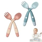 LONZIKP 4 Stück Kinderbesteck Ab 1 Jahr, Esslernbesteck, Lernlöffel Baby, Esslernlöffel Baby, Baby Besteck, Baby Lernlöffel, Esslernlöffel, Besteck Baby, Babylöffel, Baby Gabel (blau, rosa)