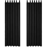 Deconovo Vorhang Blickdicht Schlaufen Gardinen Schlafzimmer Thermogardine Schlaufen Schlaufenschal, 175x140cm(HöhexBreite), Schwarz, 2er Set