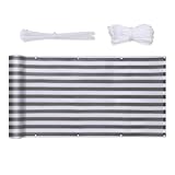 Sekey Balkon Sichtschutz Balkonabdeckung HDPE 220 g/m², 75x300cm, Leicht Transparent Wind- und UV-Schutz Wetterfest, mit Ösen, Nylon Kabelbinder und Kordel, Grau-Weiß Gestreift