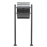 Wiltec Briefkasten Set V18 Anthrazit mit Ständer, Wandbriefkasten mit Schloss, Sichtfenstern und Zeitungsrolle, Postkasten aus pulverbeschichtetem Stahl