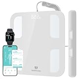 Körperfettwaage Digital Personenwaage Bluetooth mit 8 Elektroden Ganzkörperanalyse Waage mit APP und Handsensoren Smart Körperwaage für 18 Körperdaten Analysiert, BMI, Gewicht, Muskelmasse