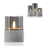 Schlaraffenland LED Kerze Gracia klein Ø8x10 cm aus Glas-Zement | Grau | Timerfunktion | Batteriebetrieben | LED Kerzen mit Flackernder Flamme für Deko | Elektrische Kerzen