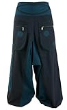 GURU SHOP Haremshose, Pluderhose, Pumphose, Aladinhose Spirale - Schwarz/Petrol, Damen, Baumwolle, Size:L