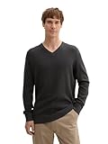 TOM TAILOR Herren 1044444 Basic Strickpullover mit V-Ausschnitt, 10617-Black Grey Melange, Large