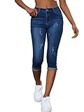 Onsoyours Capri Jeans Damen Sommer Jeanshosen 3/4 Hose High Waist Jeans Dreiviertel Hose Stretch Denim Hose Kurze Jeans Caprijeans B Dunkelblau M