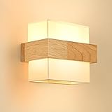 Gleonlux Wandleuchte Holz Innen, Vintage Wandlampe innen mit E14 Fassung， Retro Wandleuchten Boho aus Stoffbezug， Wandbeleuchtung Industrial für Treppenhaus Wohnzimmer Schlafzimmer Flur, Quadrat