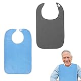 Katyjun 2 Stück Frottee Lätzchen für Erwachsene Senioren Waschbar, Mehrweg Wasserdichte Latz für Erwachsenen Groß(Blau+Grau)