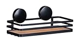 WENKO Static-Loc® Plus Wandablage Mod. Alba, Badezimmerablage aus lackiertem Stahl & Bambus, Befestigen ohne Bohren, sicherer Halt durch statische Haftung, 26,5 x 12,5 x 11 cm, Schwarz/Natur