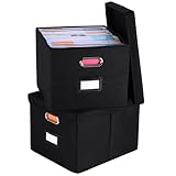 BELLE VOUS Aufbewahrungsbox mit Deckel Stoff 2er Pack - Faltbare Aufbewahrungsbox groß - Aufbewahrungskiste - Stapelbarer Organizer für Aktenordner - Zuhause und Büro