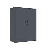 VCGGAIP Metallschrank absperrbar mit 2 verstellbaren Regalen (90x80x40cm) - Stahlschrank für Büro, Garage & Haushalt | 50kg Tragkraft pro Regal | Inkl. Sicherheitsschloss & Zubehör