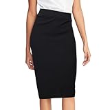 Schwarzer Rock, Knielang, hohe Taille, dehnbarer Bleistiftrock, Midirock für Damen, Enger, schwarzer Bleistiftrock, Büro, Damen, Damenröcke (DE/NL/SE/PL, Alphanumerisch, L, Regular, Regular, Schwarz)