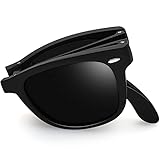 Joopin Faltbare Sonnenbrille Herren Schwarz und Polarisierte Faltsonnebrille Leicht Rechteckige Faltbrille Damen Klassische Unisex Sonnenbrille Tragbar UV400 (Matt-schwarz)