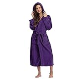 Generisch Fleece Bademantel Damen Weich Warm Lang Bademantel Flauschig Plüsch Flanell Morgenmantel Bademäntel Schalkragen Saunamantel Hausmantel (Purple #8, XL)